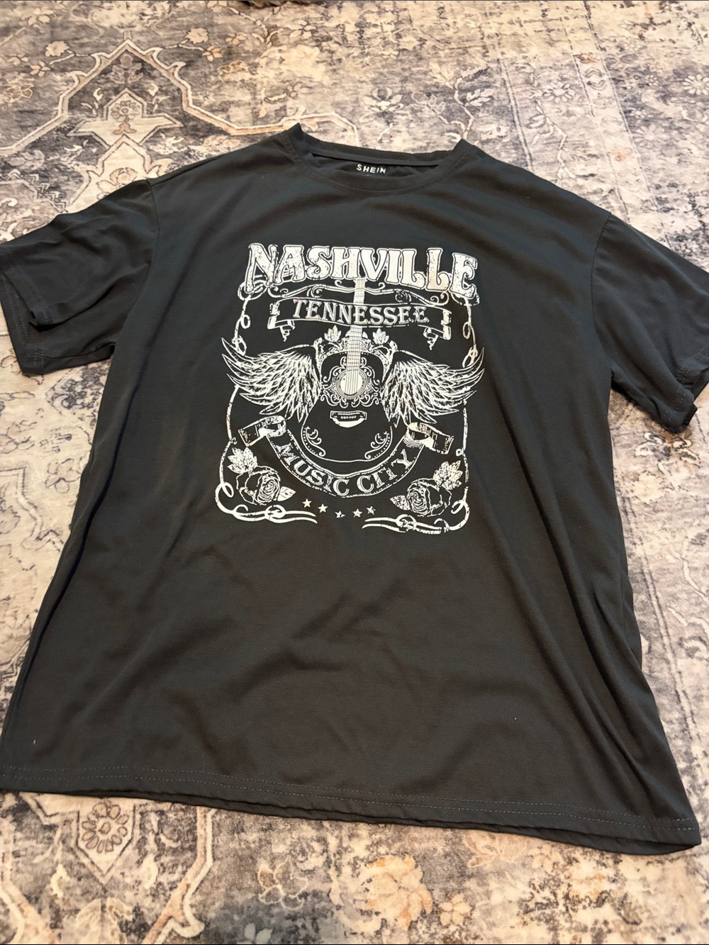 SHEIN Black Nashville Tennessee Graphic Tee with White Print